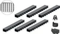 ACO Self® Hexaline 2.0 Entwässerungsrinne mit Stahlstegrost verzinkt 6 x 1m mit Zubehör-Set
