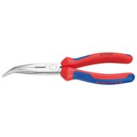 Knipex 262-2200 Flachrundz.200mm gebogen+ Schneide,40°gewink.Backen, rot/blau/silber-grau