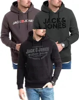 3er Mix Jack & Jones Hoodie Herren Kapuzenpullover Sweatshirt Mix Logo Print, 3er HD-840Asph/Bl-054Raven/Wh-605CorvBlack-S