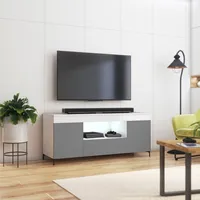 Selsey TV lowboard GUSTO - TV skříňka v bílém matu / šedém matu - stojící s nožičkami - s LED diodami - uzavřený úložný prostor - otevřená přihrádka, 137 cm