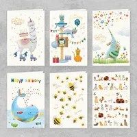 PremiumLine Geburtstagskarten Set 6 Stück mit Umschlag Klappkarte Glückwunschkarten zum Geburtstag Happy Birthday Vögel Tiere Naturkarton Grußkarte