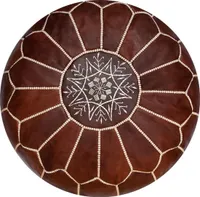 Marokkanischer Echtleder Pouf - Cognac Honig- Handgefertigt - gefüllt geliefert - Ottoman Sitzsack Fußhocker