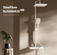 EMKE Duschsystem mit Thermostat Glasablage Handbrause 3 Strahlarten Regendusche, Wasserauslass Verbrühungsschutz Wandmontage KTW-, Weiß - F09