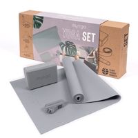 Myga Yoga Starter Set grau Yoga-Matte Yoga-Block Yoga-Gürtel Fitness Pilates