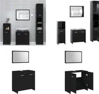 vidaXL 4 tlg. Badmöbel Set Schwarz Holzwerkstoff - Badezimmermöbel-Set - Badezimmermöbel-Sets - Badezimmerschrank - Badezimmerschränke