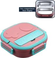 Thermo-Bentobox, Brotdose Box mit Thermo-Mittagessen Bento Wärmedämmung Edelstahl 3 Grids von Containern Auslaufsichere Lebensmittel Rose