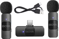 BOYA BY-V20 One-Trigger-Two 2,4-G-Funkmikrofonsystem Ansteckmikrofon Omnidirektionales Mini-Ansteckmikrofon Automatische Kopplung Intelligente Rauschunterdrueckung 50 m uebertragungsreichweite Ersatz fuer Huawei Samsung Typ-C-Android-Smartphones