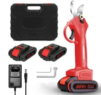 Akku-Gartenschere, 21-Volt-Akku-Elektro-Gartenschere, Schneidschere, leistungsstarker Baum-Bonsai-Schnitt, Astschneider, 2 Batterien – Rot