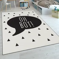Kinderteppich Kinderzimmer Jungen Babyteppich Spruch Trend Schwarz Weiß Grösse 120x160 cm