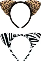 Oblique Unique Haarreifen Set Leoparden Ohren + Zebra Ohren Haarreif für Fasching Karneval Motto Party Kostüm Accessoires