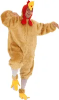 O7118-54-58 beige Damen Herren Hahn Kostüm Huhn Overall mit Fußstulpen Gr. 54-58