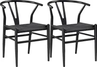 Yaheetech 2-er Set mittelalterliche Esszimmerstühle Y-Stuhl Wishbone Stuhl Querlenkerstuhl Rattan-Sessel Lehnstuhl mit Gewebtem Sitz Stapelstühle für Esszimmer und Wohnzimmer   Metallrahmen Full Schwarz