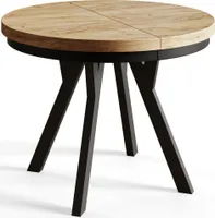 Runder Esszimmertisch EVO, ausziehbarer Tisch Durchmesser:110 cm bis 210 cm, Wohnzimmertisch Farbe: CRAFT, mit Holzbeinen in Farbe Schwarz