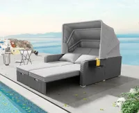 Flieks Gartensofa für 2 Personen, Polyrattan Gartenmöbel Set mit Sonnendach und Kissen, Gartenlounge Set Sofa Outdoor, Balkonmöbel Terrassenmöbel
