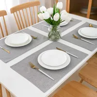 OKWISH 6 Stück Tischsets Leder und Untersetzer Tischsets Abwaschbar Rechteck Doppelseitigen rutschfest Platzdeckchen Leder Kunstleder Tischset Grau