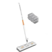 Großer Flachmop mit Auswringer, 360° drehbarer Reinigungsmop für Hartholz-, Fliesen- und Laminatböden (weiß, 1 Mop + 6 Lappen)