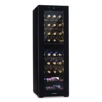 Klarstein Weinkühlschrank Freistehend, Kleiner Getränkekühlschrank Schmal, 2 Zone Weinkühlschrank mit Glastür, Indoor/Outdoor Beersafe, Kühlschrank Klein mit UV-Schutz, 5-18°C, 39 Flaschen