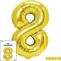 Balon Foliowy Cyfrą Cyferka 8 Złota Na Impreze Urodzinową Przyjęcie 100Cm