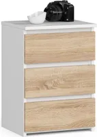Nachttisch AKORD CL3 in der Farbe Weiß mit 3 Schubladen Front Sonoma-Eiche B40 x H57 x T35 cm