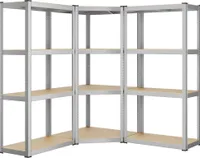 SONGMICS Eckregal-Set 4 Ebenen, Schwerlastregal, Metall, Lagerregal für Garage, Abstellraum, Kellerregal, bis 1500 kg belastbar, silbern-naturbeige