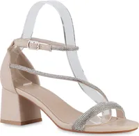 VAN HILL Damen Riemchensandaletten Sandaletten Strass Party Schuhe 840890, Farbe: Beige, Größe: 41