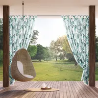Eurofirany Garten Vorhang Blätter Schlaufen Wasserdicht grün weiß 220 cm x 155 cm