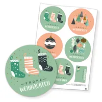 itenga 5 x Sticker Frohe Weihnachten Weihnachtsdeko pastell mit 4 Motiven auf Bogen 9,5 cm rund