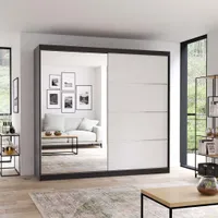 Schwebetürenschrank Kleiderschrank Schrank 203 cm Schwarz/Weiss mit Spiegel - Multi 42