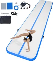 Gymnastická nafukovací podložka - Nafukovací gymnastická podložka s elektrickou pumpou - Velikost: 498 x 101 x 10 cm - Cvičební podložky pro domácnost, tělocvičnu, jógu a roztleskávání - Modrá barva