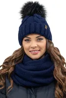 Vivisence damen bommelmütze und schal set warm kopfbedeckung und halsbedeckung an winter und herbst warm dick, wintermütze mit bommel, winterset für frauen, hergestellt in der eu, dunkelblau, einheits