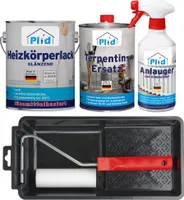 Plid Heizkörperlack Set 2,5L Weiß Glänzend + Lackierset, Anlauger , Terpentinersatz