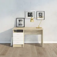 Linearer Schreibtisch mit drei Schubladen, Farbe Eiche weiß, Maße 120 x 72 x 48 cm
