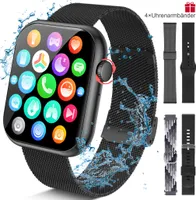 Smartwatch,Smartwatch Damen Herren,1.96"HD Fitness Tracker Uhr für Android iOS,100+Sportmodi Pulsuhr Schrittzähler Aktivitätstracker,4 Armbänder-Black