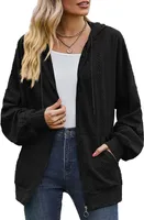 ASKSA Damen Kapuzenjacke Sweatshirt mit Reissverschlus Einfarbig Zip Hoodie Oversize Sweatjacke, Schwarz, M