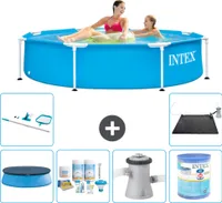 Bazén Intex s kulatým rámem - 244 x 51 cm - modrý - obsahuje kryt - balíček pro údržbu - filtrační čerpadlo pro bazén - filtr - čisticí sada - solární podložka