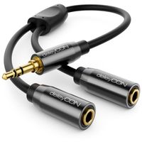 deleyCON 0,20m Audio Klinken Y Splitter Kabel Y-Adapter Kabel - AUX - 3,5mm Klinken Stecker auf 2X 3,5mm Klinken Buchse - 3,5mm Stereo Klinke