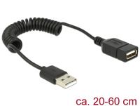DELOCK USB Kabel A -> A St/Bu  0.20m-0.60m sw Spiral