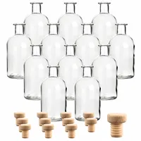 gouveo 12er Set Glasflaschen 250 ml Apotheker mit Holzgriff-Korken - Kleine Flasche 0,25 l zum Befüllen und Verschenken - Flasche für Likör, Schnaps, Öl, Essig