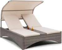 Blumfeldt Sonnenliege für 2 Personen, Rattan Gartenliege, Doppelliege Outdoor, Gartenliege mit Dach Wasserfest, Liege für den Garten, Daybed mit Verstellbarer Rückenlehne,  Sonnenliege