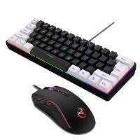 HXSJ V700BW+A869 Tastatur und Maus Set, 61-Tasten RGB-Hintergrundbeleuchtung Tastatur, 4-stufige DPI Gaming-Maus mit bunter LED-Beleuchtung, max. 3200 DPI