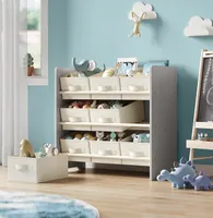 SONGMICS Kinderregal, mit 9 Aufbewahrungsboxen aus Vliesstoff, geräumig, taubengrau