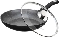Bratpfanne Stielpfanne mit Glasdeckel Ø28cm Induktion Braten Pfanne Antihaft Kratzfest Schmorpfanne Grillpfanne Marmorbeschichtung