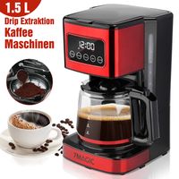 7MAGIC - Digitale Kaffeemaschine, Kaffeebrüher mit programmierbarer Timer, bis 12 Tassen, 1,5L, Warmhalteplatte, Tropf-Stopp, 900Watt, FilterKaffeemaschine Edelstahl, Rot