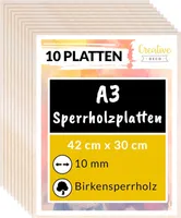 Creative Deco 10 x A3 Sperrholzplatte 10mm | 420 x 300 (+/- 0,5) mm | Birkensperrholz Dünne holz-Zuschnitte für Laubsäge, Brandmalerei, Laserschnitt, CNC