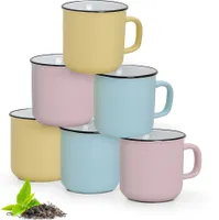 Kaffeebecher 6er Set Emaille-Optik einfarbig Pastellfarben