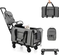 GOPLUS Hundewagen auf Rädern, Transportbox für Haustiere mit doppelseitiger Unterlage, Teleskopgriff, Tragegurt & Umhängetasche, Haustiertrolley bis zu 100kg