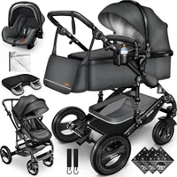KIDUKU® 3 in 1 Kombi Kinderwagen Anthrazit/Schwarz Buggy Reisebuggy inkl. Auto- Babyschale Faltbar ECE R129