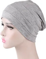 Einfarbige Männer Frauen Plissee Baumwolle Beanie Cap Haarausfall Schlafen Chemo Hut
