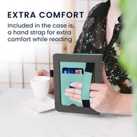 kwmobile Hülle kompatibel mit Kobo Nia Hülle - Flip Case mit Handschlaufe - Kunstleder Cover - Mintgrün Dunkelgrau