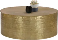 Konferenčný stolík WOMO-DESIGN Ø90x46 cm, zlatý, kladivkový vzhľad, ručne vyrobený príručný stolík, orientálny stôl do obývačky a jedálenský stôl v jednom